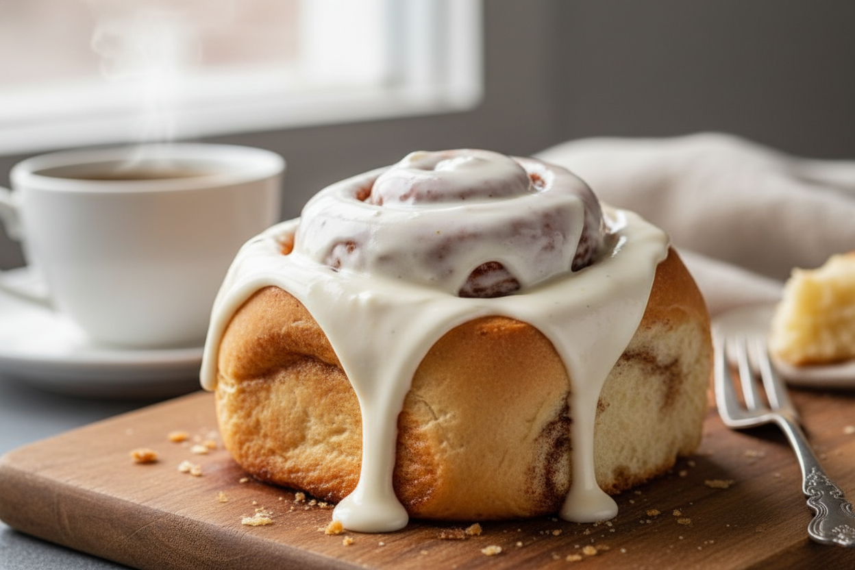 cinnamon roll con frosting de queso crema