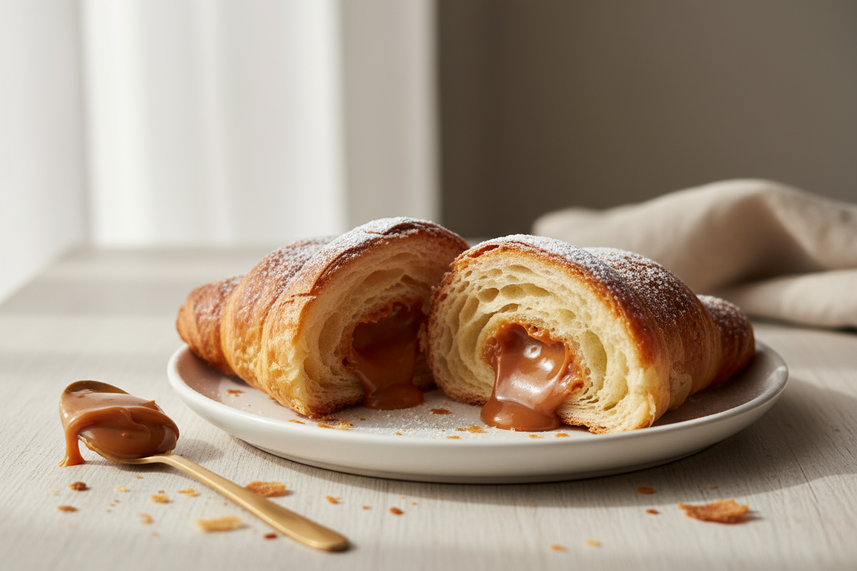 generame una imagen de un croissant con manjar
